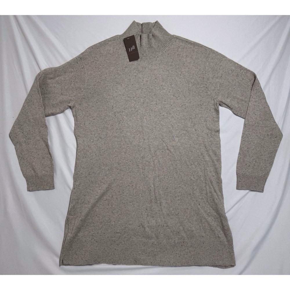 NWT J Jill Sweater Gray Beige Mock Neck Pullover‎ Cotton Silk Blend Size M